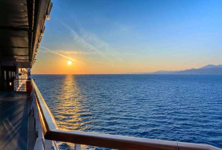 Cruise ship deck at sunset