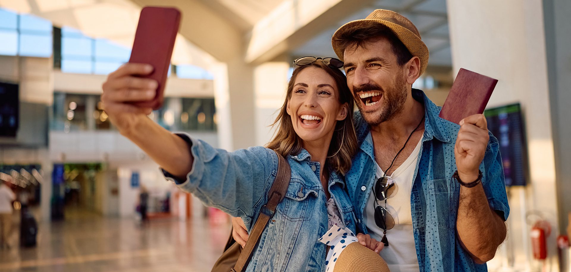 Happy travelers with passports